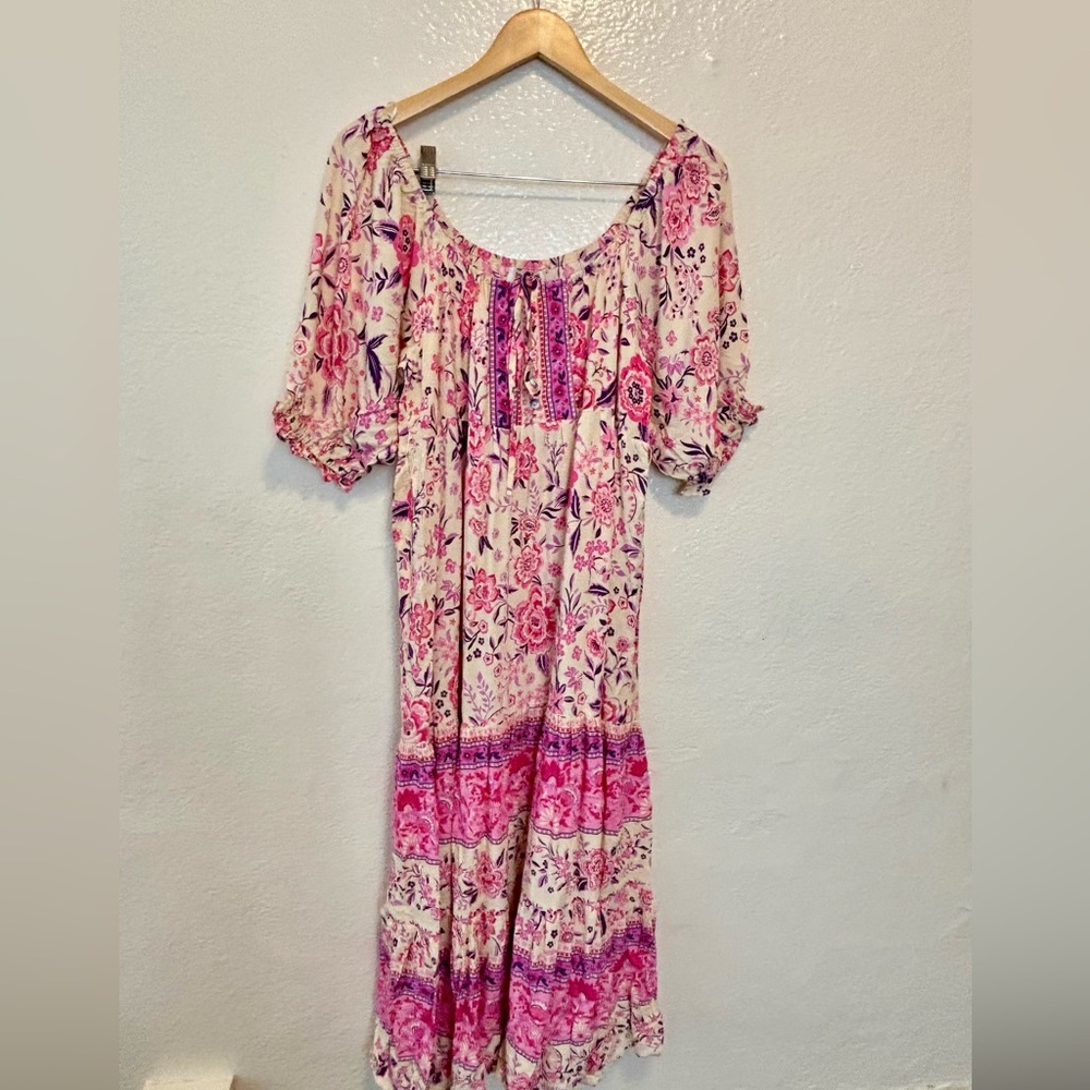 Shareen Collections Australia Boho Pink/Purple Floral Maxi  Summer Dress 10